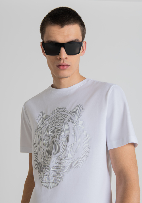 SLIM FIT T-SHIRT IN PURE COTTON WITH TIGER PRINT | Antony Morato Online Shop