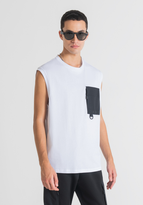 SLEEVELESS T-SHIRT IN COTTON WITH CONTRASTING POCKET - T-shirts and Polo | Antony Morato Online Shop