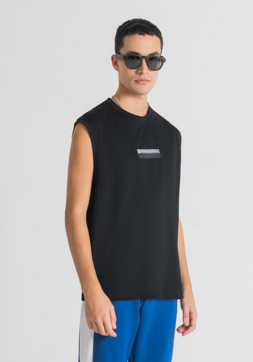 SLIM-FIT SLEEVELESS T-SHIRT IN PURE COTTON WITH LOGO PRINT - Clothing | Antony Morato Online Shop
