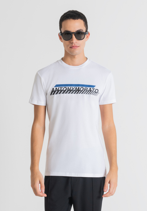 SUPER SLIM FIT T-SHIRT IN STRETCH COTTON WITH EMBOSSED MORATO PRINT | Antony Morato Online Shop
