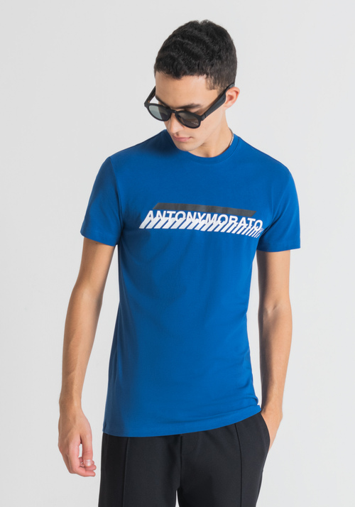 SUPER SLIM FIT T-SHIRT IN STRETCH COTTON WITH EMBOSSED MORATO PRINT - T-shirts and Polo | Antony Morato Online Shop