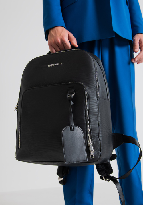 FAUX LEATHER BACKPACK WITH EMBOSSED METAL LOGO - Men's Handbags | Antony Morato Online Shop