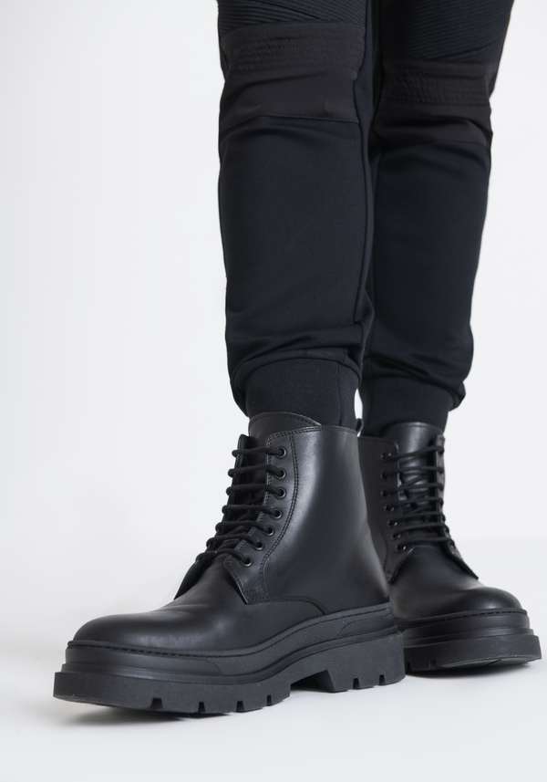 "HARNESS" LACE-UP COMBAT BOOTS IN LEATHER - Antony Morato Online Shop