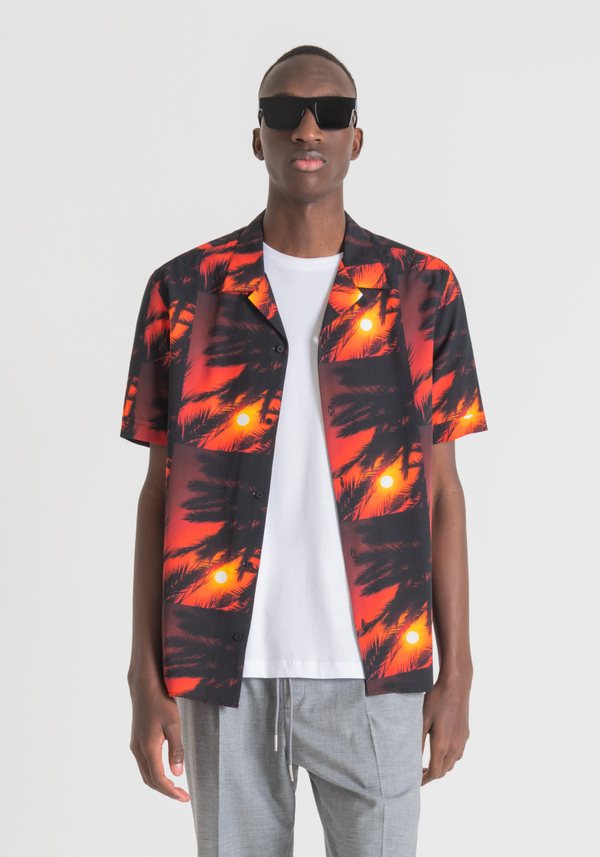 "HONOLULU" STRAIGHT FIT SHIRT WITH PALM AND SUNSET ALLOVER PRINT - Antony Morato Online Shop