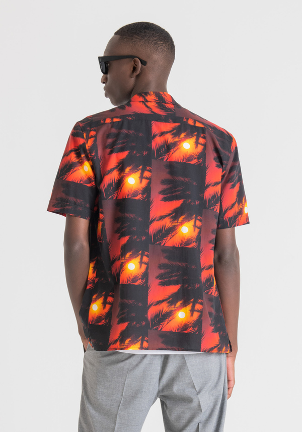 "HONOLULU" STRAIGHT FIT SHIRT WITH PALM AND SUNSET ALLOVER PRINT - Antony Morato Online Shop