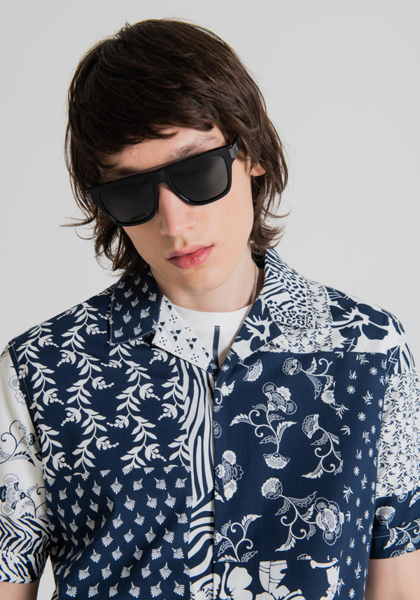 "HONOLULU" STRAIGHT-FIT SHIRT IN SOFT-TOUCH COTTON WITH PATCHWORK PRINT - Antony Morato Online Shop