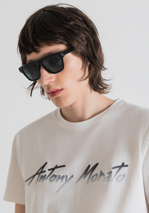 SLIM-FIT PURE COTTON T-SHIRT WITH SHADED LOGO - Antony Morato Online Shop