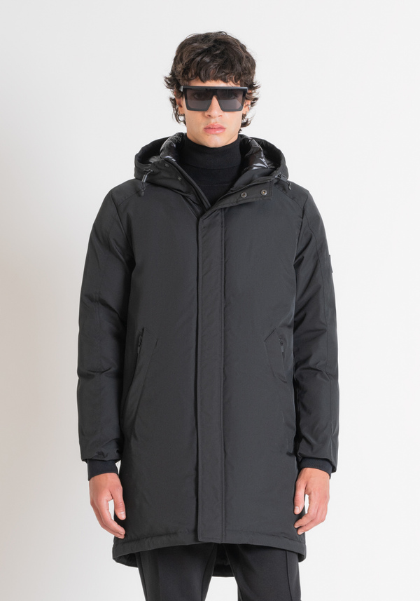 REGULAR FIT BLACK PARKA IN SUSTAINABLE POLYESTER WITH LOGO - Antony Morato Online Shop