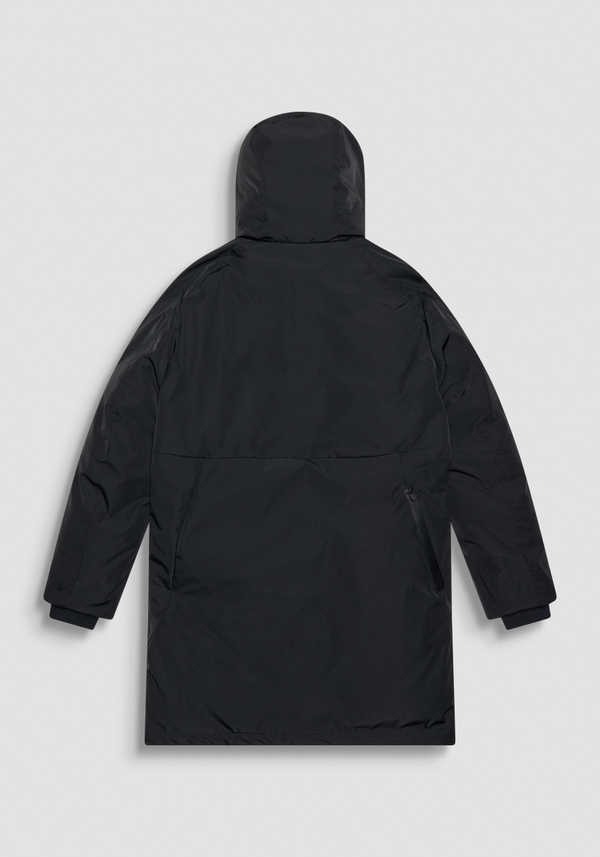 REGULAR FIT BLACK PARKA IN SUSTAINABLE POLYESTER WITH LOGO - Antony Morato Online Shop