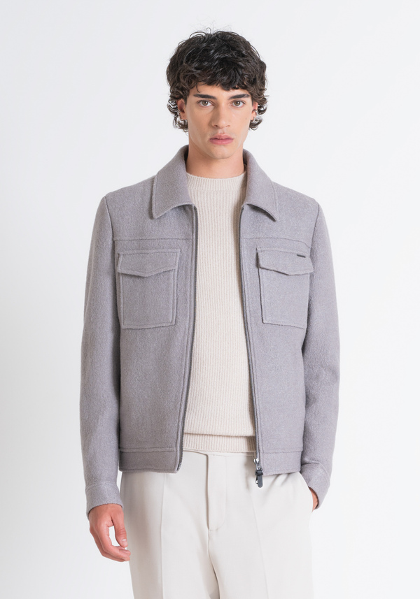 REGULAR FIT CROPPED COAT IN BEIGE WOOL BLEND - Antony Morato Online Shop