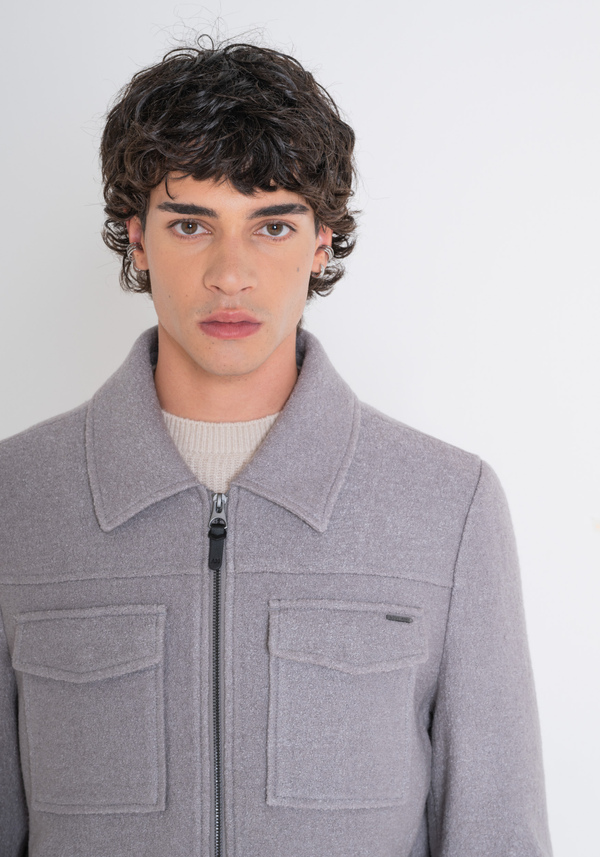 REGULAR FIT CROPPED COAT IN BEIGE WOOL BLEND - Antony Morato Online Shop