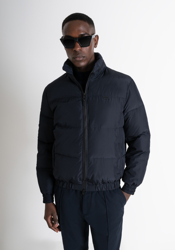 BLUE REGULAR FIT DOWN JACKET WITH DUPONT SORONA SYNTHETIC PADDING AND LOGO - Antony Morato Online Shop