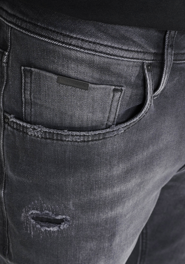 TAPERED FIT "OZZY" JEANS IN BLACK DENIM WITH RIPPED DETAILING - Antony Morato Online Shop