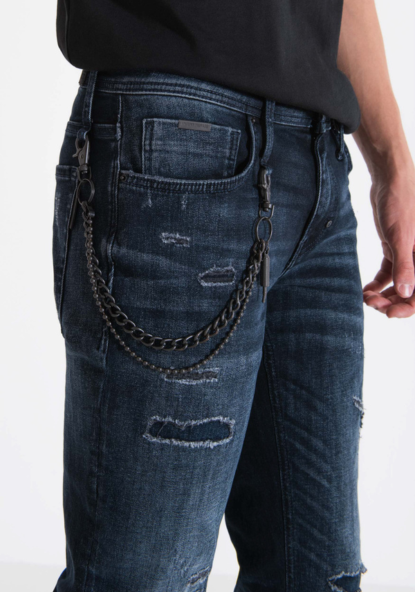 TAPERED FIT "IGGY" JEANS IN BLUE DENIM WITH RIPS - Antony Morato Online Shop