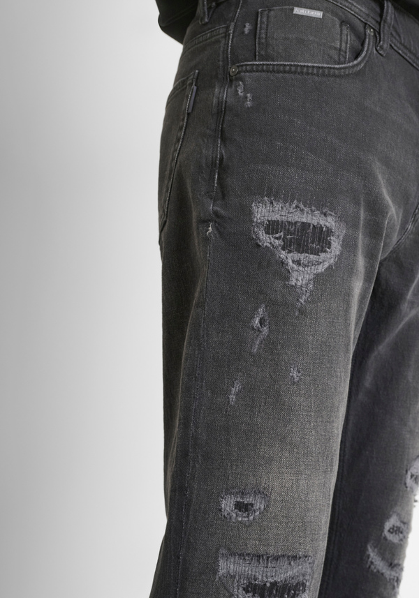 JEANS SLIM FIT "ARGON" LUNGHEZZA ALLA CAVIGLIA IN DENIM NERO CON STRAPPI - Antony Morato Online Shop