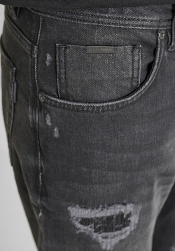 JEANS SLIM FIT "ARGON" LUNGHEZZA ALLA CAVIGLIA IN DENIM NERO CON STRAPPI - Antony Morato Online Shop