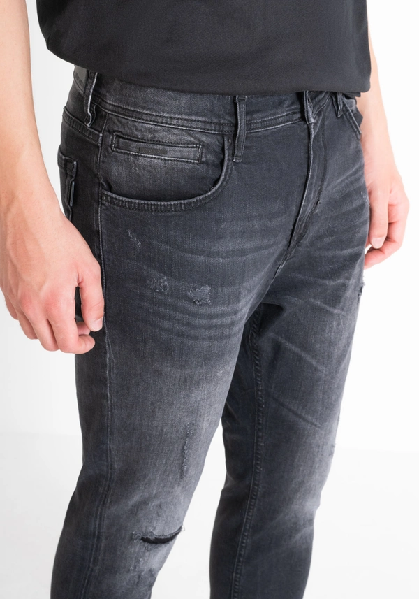 JEANS "KARL" SKINNY CROPPED FIT IN DENIM NERO CON STRAPPI - Antony Morato Online Shop