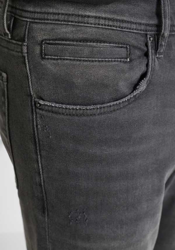 CROPPED FIT "KARL" SKINNY JEANS IN BLACK DENIM WITH FADED WASH - Antony Morato Online Shop