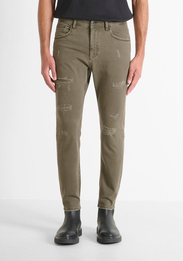 SKINNY CROPPED FIT "KARL" JEANS IN GREEN DENIM WITH RIPS - Antony Morato Online Shop