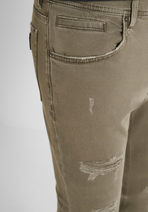 SKINNY CROPPED FIT "KARL" JEANS IN GREEN DENIM WITH RIPS - Antony Morato Online Shop