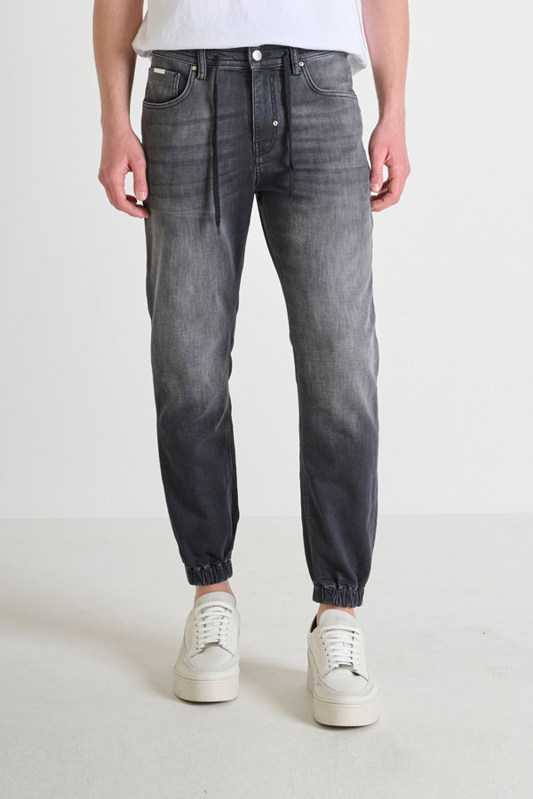 "JAKE" CROPPED FIT SKINNY JEANS WITH DÉLAVÉ EFFECT AND DRAWSTRING - Antony Morato Online Shop