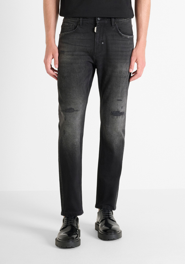  quot JIM quot SLIM CROPPED FIT JEANS IN BLACK DENIM RIPPED Antony Morato