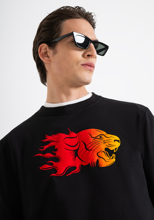 REGULAR FIT SWEATSHIRT IN COTTON BLEND WITH SUSTAINABLE POLYESTER WITH FLOCK PRINT - Antony Morato Online Shop
