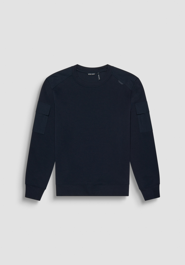 REGULAR FIT SWEATSHIRT IN BLUE COTTON BLEND WITH SLEEVE POCKETS - Antony Morato Online Shop
