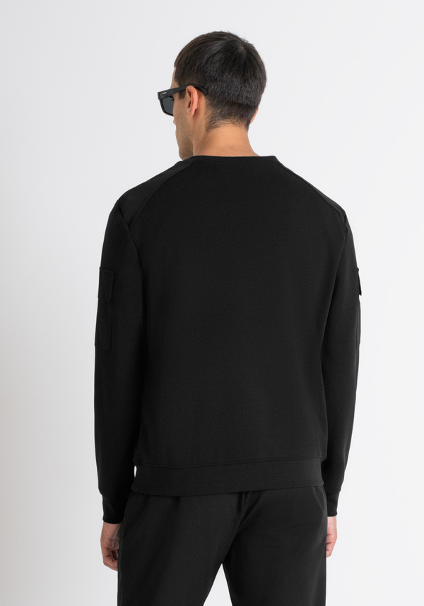 REGULAR FIT SWEATSHIRT IN BLACK COTTON BLEND WITH SLEEVE POCKETS - Antony Morato Online Shop