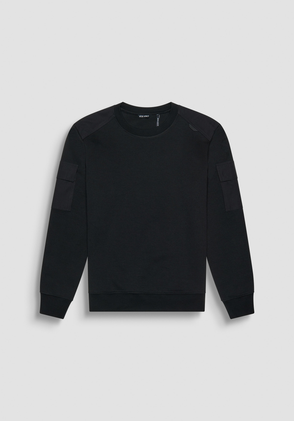REGULAR FIT SWEATSHIRT IN BLACK COTTON BLEND WITH SLEEVE POCKETS - Antony Morato Online Shop
