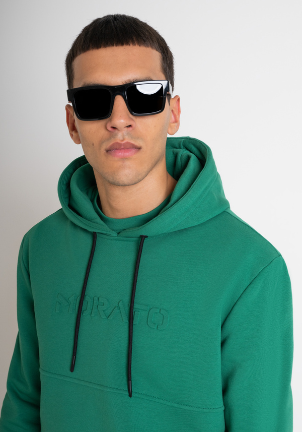 RELAXED FIT HOODIE IN GREEN COTTON BLEND SUSTAINABLE FABRIC - Antony Morato Online Shop