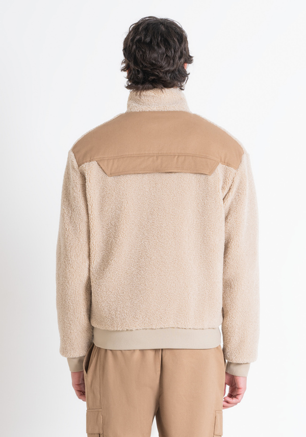 REGULAR FIT SWEATSHIRT IN BEIGE TEDDY-EFFECT FABRIC WITH POCKETS - Antony Morato Online Shop
