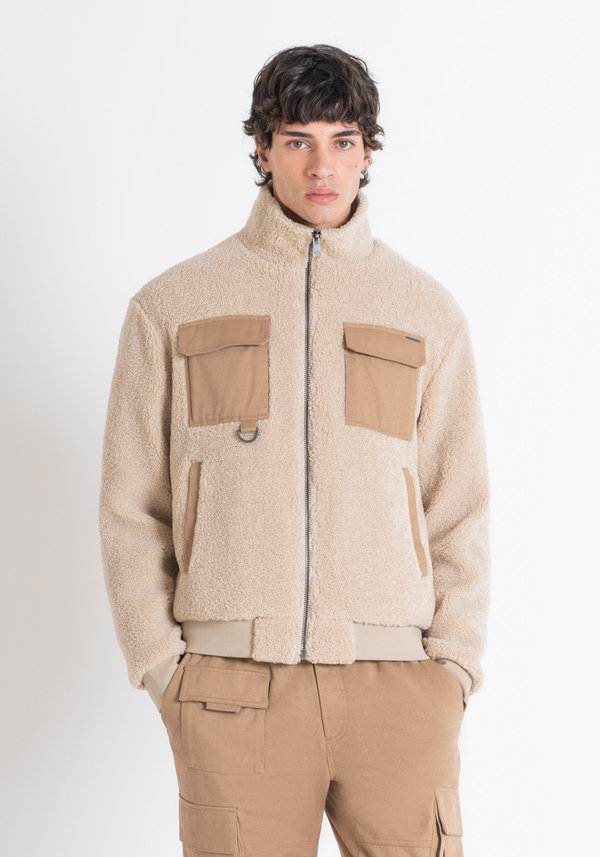 REGULAR FIT SWEATSHIRT IN BEIGE TEDDY-EFFECT FABRIC WITH POCKETS - Antony Morato Online Shop