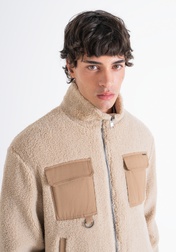 REGULAR FIT SWEATSHIRT IN BEIGE TEDDY-EFFECT FABRIC WITH POCKETS - Antony Morato Online Shop