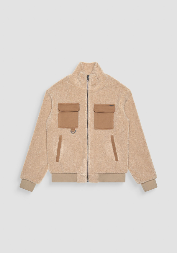 REGULAR FIT SWEATSHIRT IN BEIGE TEDDY-EFFECT FABRIC WITH POCKETS - Antony Morato Online Shop