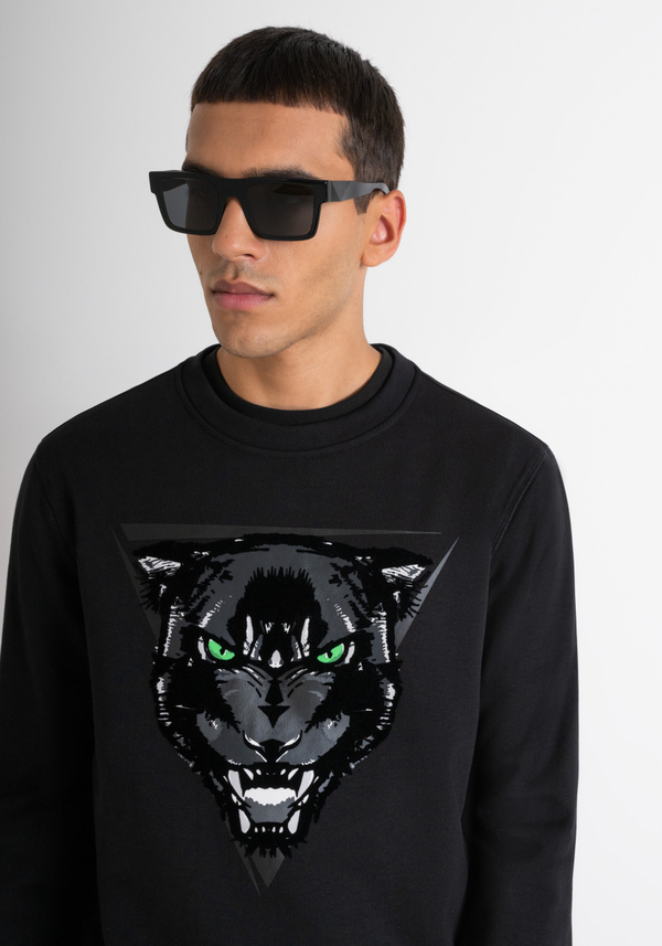 SWEAT-SHIRT REGULAR FIT EN TISSU COTON MÉLANGÉ DURABLE AVEC IMPRIMÉ PANTHÈRE - Antony Morato Online Shop