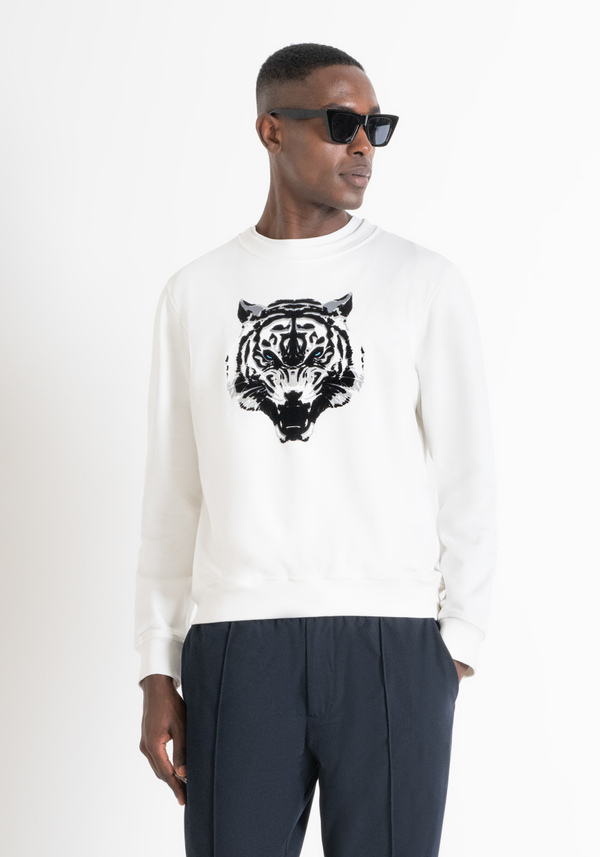 REGULAR FIT SWEATSHIRT IN SUSTAINABLE COTTON-BLEND FABRIC WITH TIGER PRINT - Antony Morato Online Shop