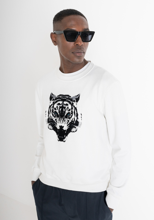 REGULAR FIT SWEATSHIRT IN SUSTAINABLE COTTON-BLEND FABRIC WITH TIGER PRINT - Antony Morato Online Shop