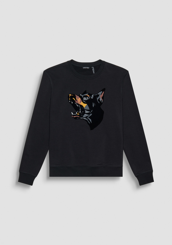 REGULAR FIT SWEATSHIRT IN BLACK COTTON BLEND WITH DOBERMANN PRINT - Antony Morato Online Shop