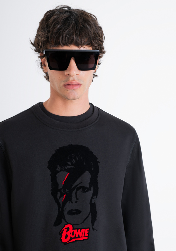 REGULAR FIT SWEATSHIRT IN BLACK SUSTAINABLE COTTON BLEND WITH "DAVID BOWIE" PRINT - Antony Morato Online Shop