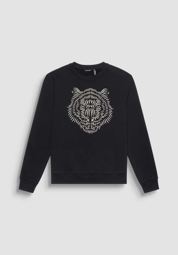 REGULAR FIT SWEATSHIRT IN SUSTAINABLE COTTON-BLEND FABRIC AND RUBBERISED TIGER PRINT - Antony Morato Online Shop