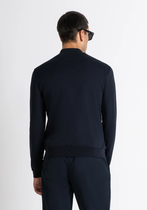 SLIM FIT SWEATSHIRT WITH ZIP AND POCKETS IN BLUE COTTON BLEND WITH LOGO - Antony Morato Online Shop