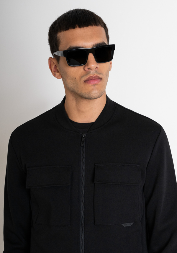FELPA SLIM FIT CON ZIP E TASCHE IN MISTO COTONE NERO - Antony Morato Online Shop