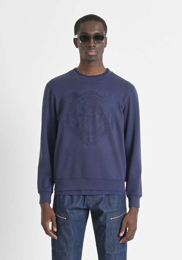 SWEAT-SHIRT REGULAR FIT EN COTON MÉLANGÉ AVEC IMPRESSION TIGRE - Antony Morato Online Shop
