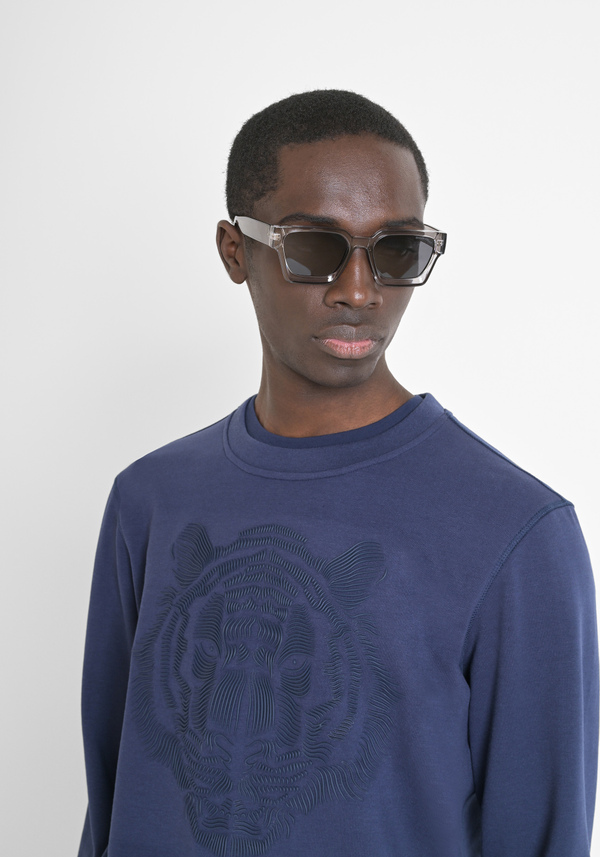 SWEAT-SHIRT REGULAR FIT EN COTON MÉLANGÉ AVEC IMPRESSION TIGRE - Antony Morato Online Shop
