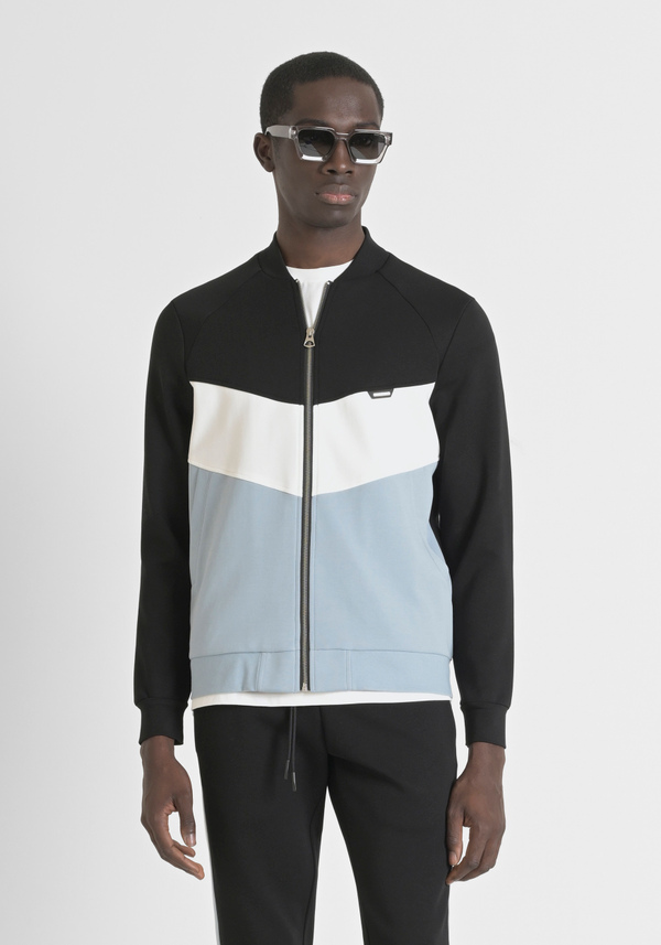 SWEAT-SHIRT SLIM FIT EN COTON MÉLANGÉ AVEC FERMETURE À GLISSIÈRE ET CAPUCHE - Antony Morato Online Shop