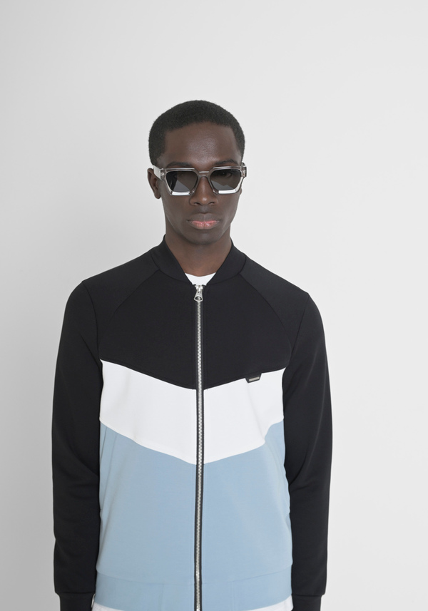 SWEAT-SHIRT SLIM FIT EN COTON MÉLANGÉ AVEC FERMETURE À GLISSIÈRE ET CAPUCHE - Antony Morato Online Shop