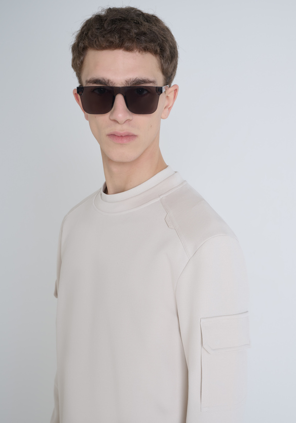 SWEATSHIRT REGULAR FIT MIT RUNDHALSAUSSCHNITT AUS EINFARBIGEM BAUMWOLL-MISCHGEWEBE - Antony Morato Online Shop