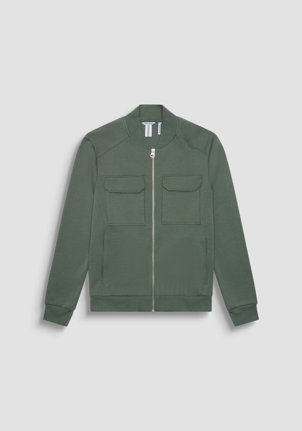 REGULAR FIT SWEATSHIRT IN COTTON BLEND WITH ZIP AND TONE-ON-TONE LOGO PLAQUE - Antony Morato Online Shop