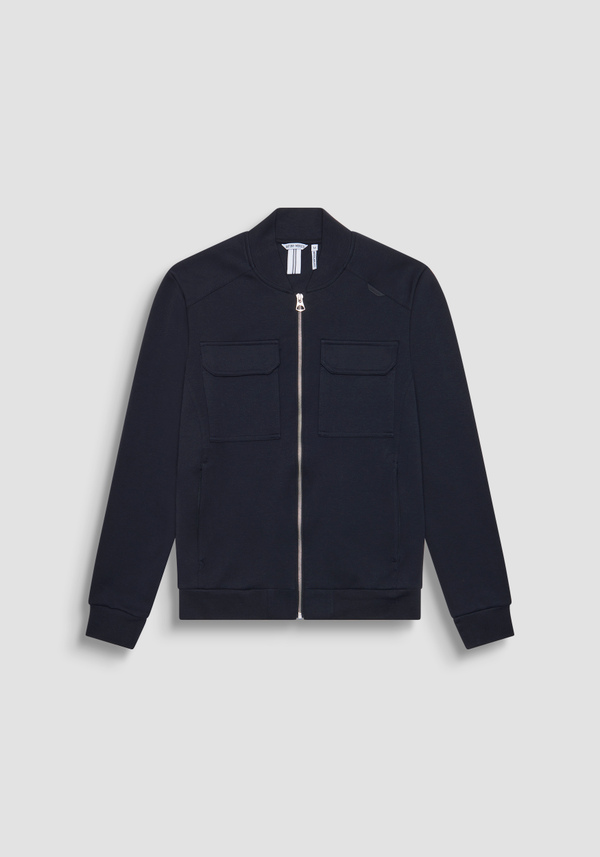REGULAR FIT SWEATSHIRT IN COTTON BLEND WITH ZIP AND TONE-ON-TONE LOGO PLAQUE - Antony Morato Online Shop